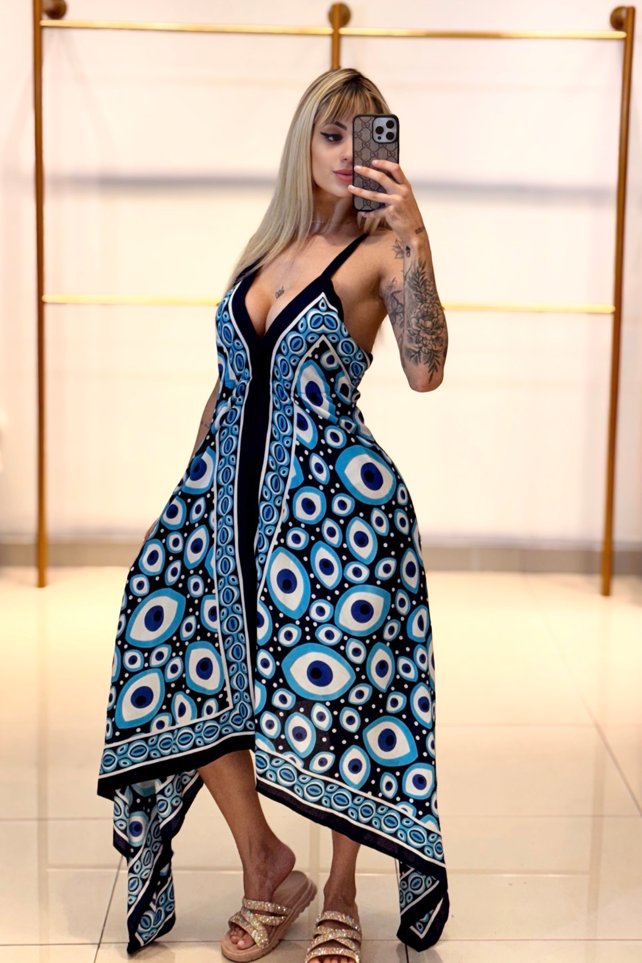 Vestido Olho Grego Costas Lastex