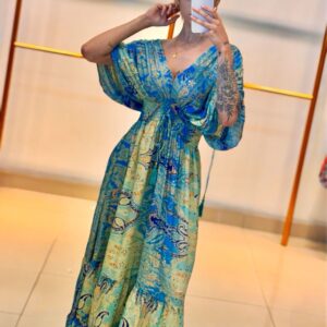 Vestido Seda Manga Bufante