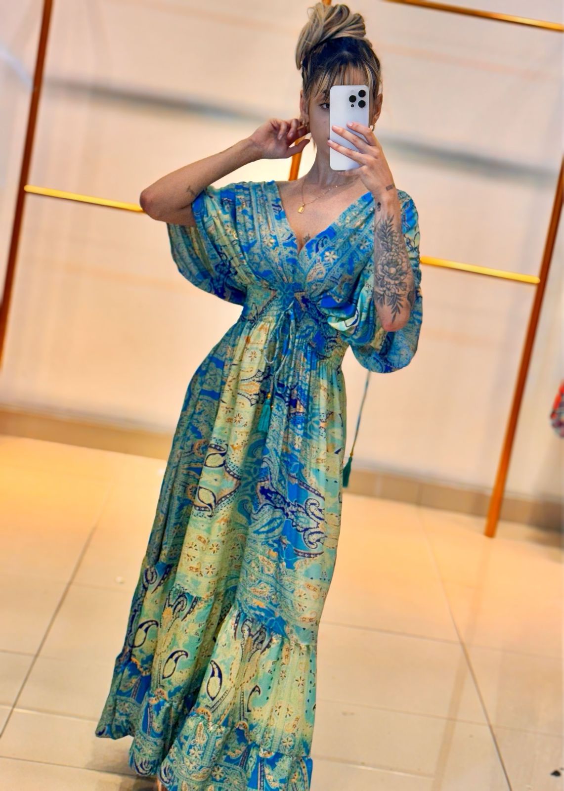 Vestido Seda Manga Bufante