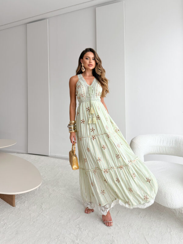 Vestido Longo - Alças Grossas - Detalhes em Dourado - Image 3