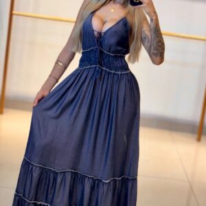 Vestido Jeans Alças Finas