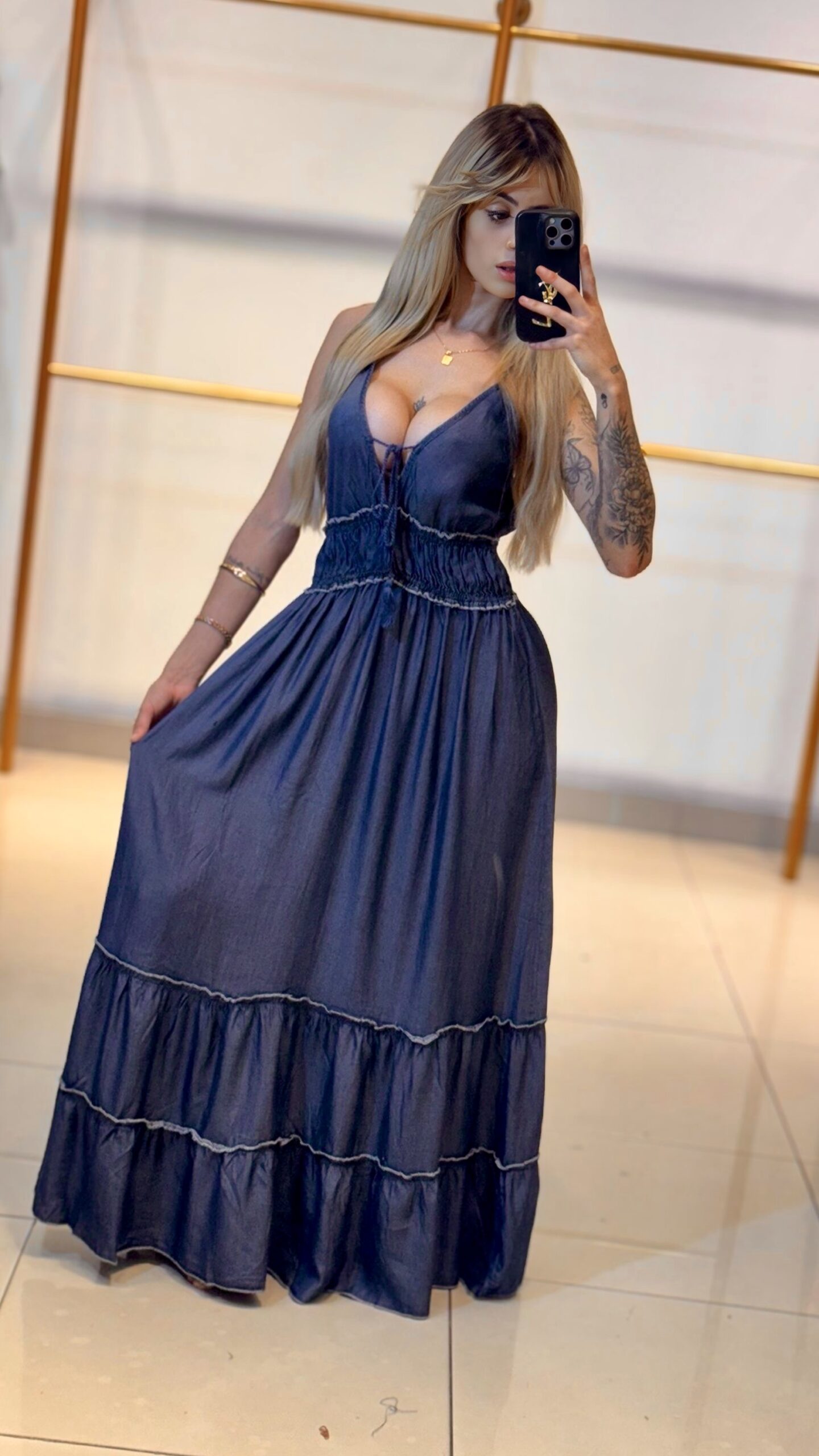Vestido Jeans Alças Finas
