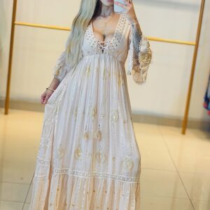 Vestido Boho Longo - Detalhes no busto