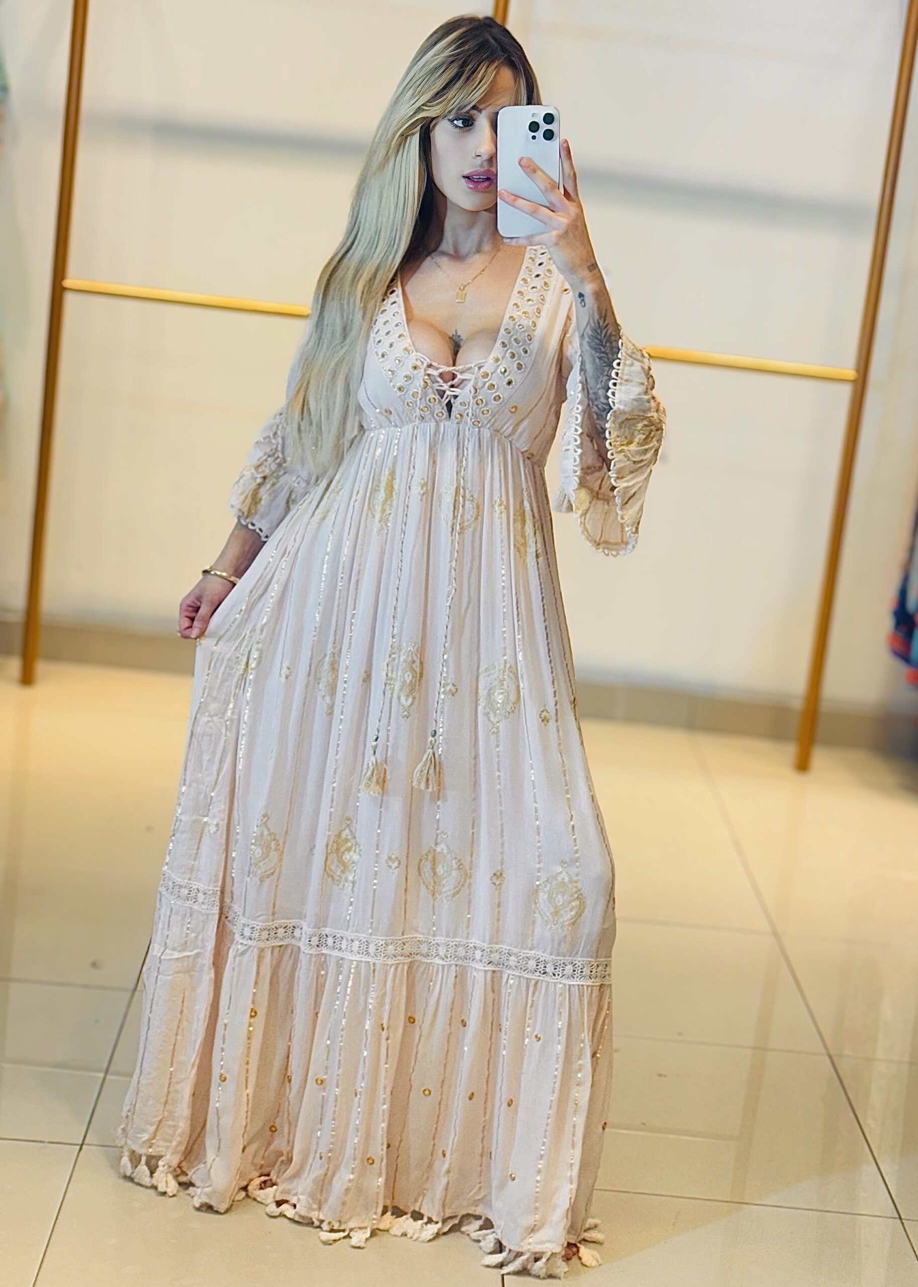 Vestido Boho Longo - Detalhes no busto
